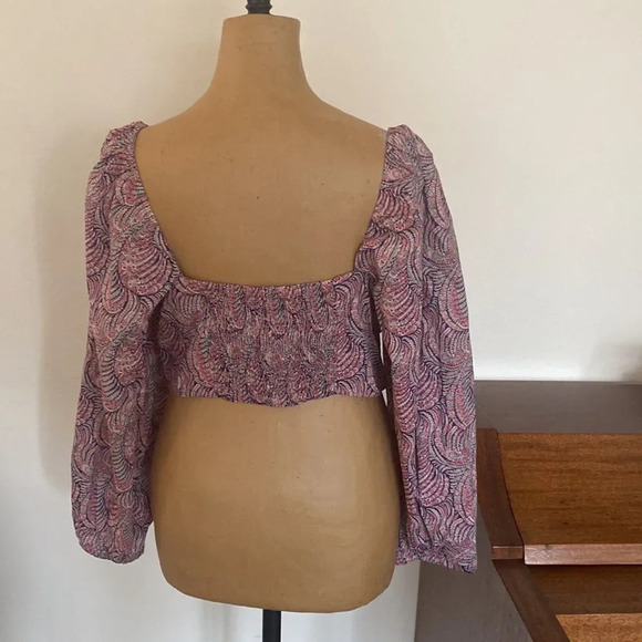 Maria de La Orden sz L crop puff sleeve button front blouse excellent pre owned - Picture 4 of 8